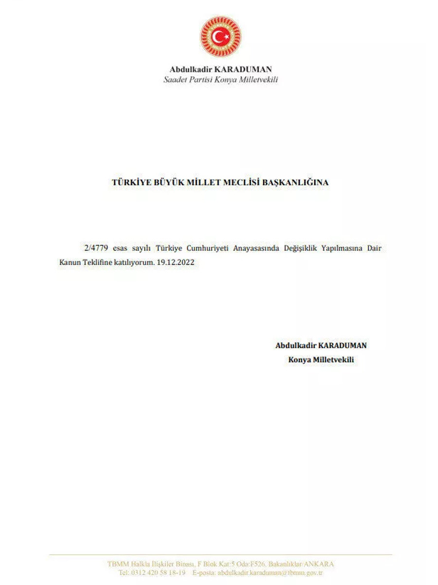 Saadet Partisi'nden başörtüsü teklifine destek: Abdulkadir Karaduman Meclis'e imza verdi