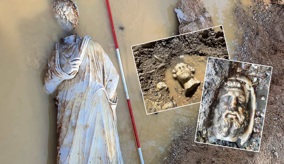 Kütahya’da tarihi keşif: 2 bin yıllık 'Eros', 'Dionysos' ve 'Herakles' heykel başları bulundu