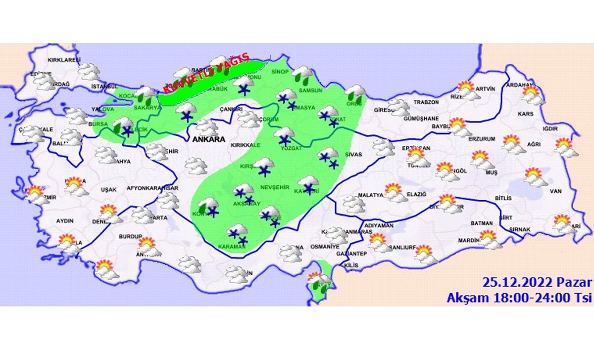 Meteoroloji’den 6 il için sarı kodlu uyarı: Kar ve sağanak geliyor! Bugün (25 Aralık Pazar) hava nasıl olacak, yağmur var mı?