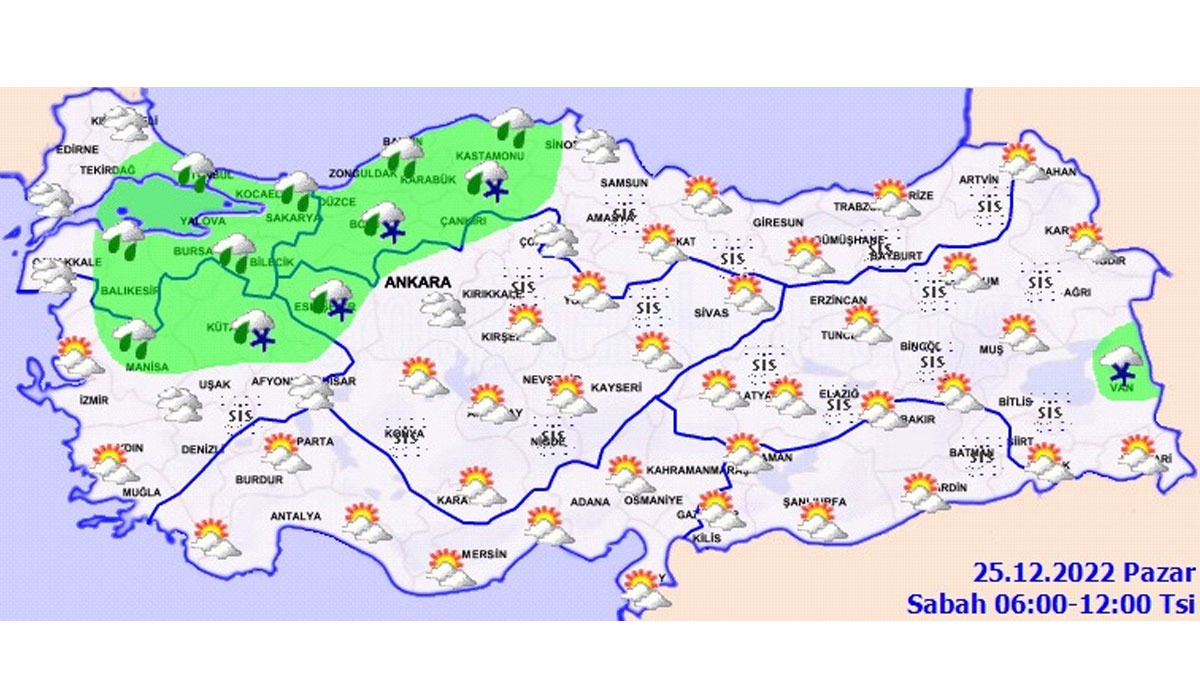 Meteoroloji’den 6 il için sarı kodlu uyarı: Kar ve sağanak geliyor! Bugün (25 Aralık Pazar) hava nasıl olacak, yağmur var mı?