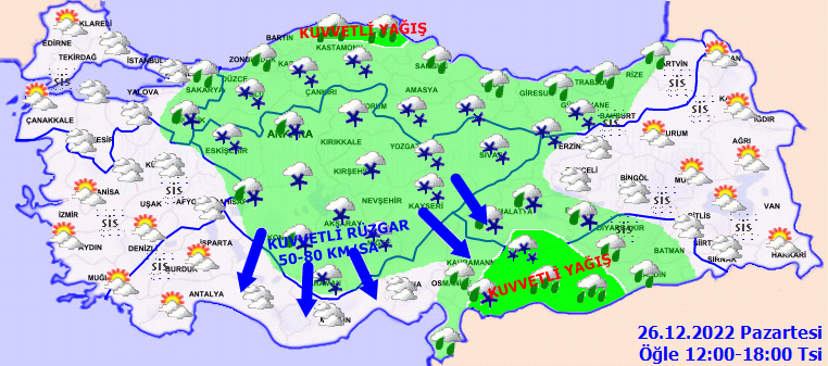 Bugün hava nasıl olacak? Meteoroloji’den çifte uyarı: Kuvvetli geliyor (26 Aralık 2022 hava durumu)
