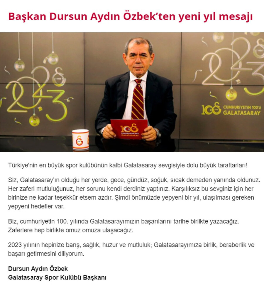 Galatasaray Başkanı Dursun Özbek'ten yeni yıl mesajı Galatasaray Başkanı Dursun Özbek'ten yeni yıl mesajı