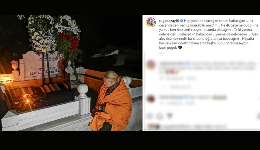 Ölüm acısıyla sarsılan Tuğba Özay, babasının mezarı başında sabahladı Ölüm acısıyla sarsılan Tuğba Özay, babasının mezarı başında sabahladı