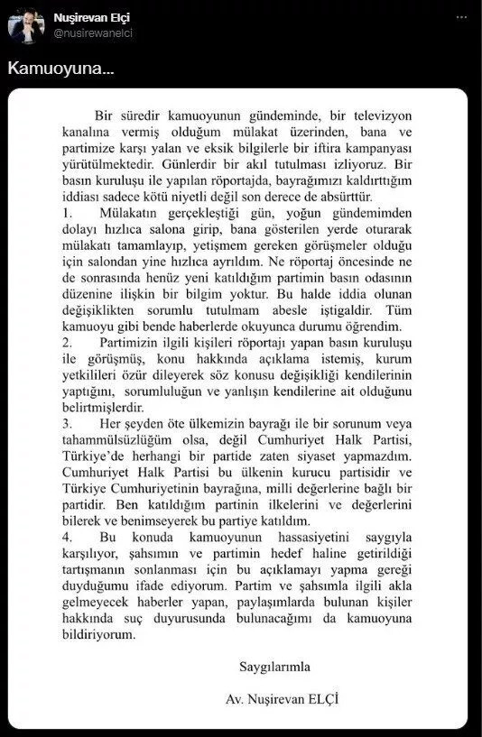 Türk bayraklarının kaldırıldığı röportaja skandal savunma! CHP’li Nuşirevan Elçi’den açıklama Türk bayraklarının kaldırıldığı röportaja skandal savunma! CHP’li Nuşirevan Elçi’den açıklama