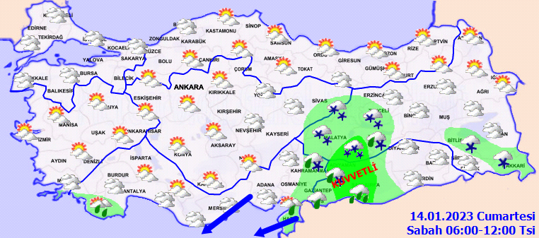 Meteoroloji’den 4 ile sarı kodlu uyarı: Kuvvetli sağanak ve kar yağışı etkili olacak  (14 Ocak  2023 hava durumu) Meteoroloji’den 4 ile sarı kodlu uyarı: Kuvvetli sağanak ve kar yağışı etkili olacak  (14 Ocak  2023 hava durumu)