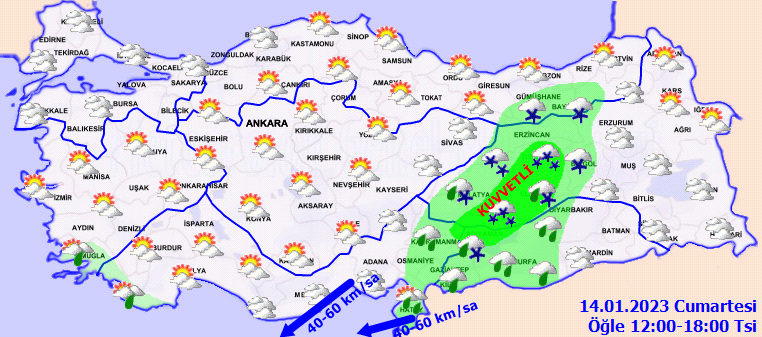 Meteoroloji’den 4 ile sarı kodlu uyarı: Kuvvetli sağanak ve kar yağışı etkili olacak  (14 Ocak  2023 hava durumu) Meteoroloji’den 4 ile sarı kodlu uyarı: Kuvvetli sağanak ve kar yağışı etkili olacak  (14 Ocak  2023 hava durumu)