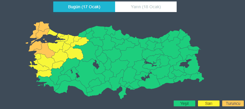 Kuvvetli geliyor… Meteoroloji’den 19 il için turuncu ve sarı kodlu uyarı: Kar, sağanak, fırtına!  (17 Ocak 2023 hava durumu)