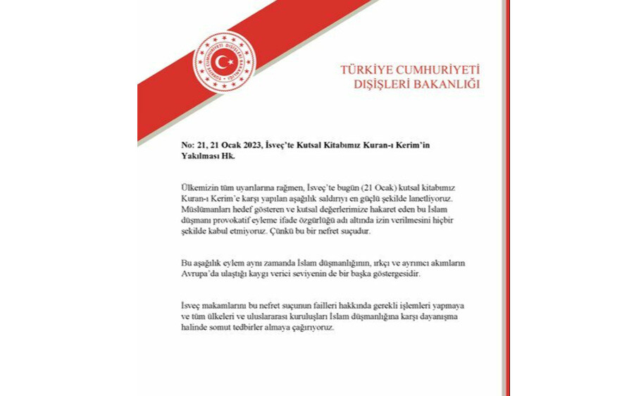 Son Dakika... Türkiye'den İsveç'te Kuran-ı Kerim'e saygısızlığa sert tepki