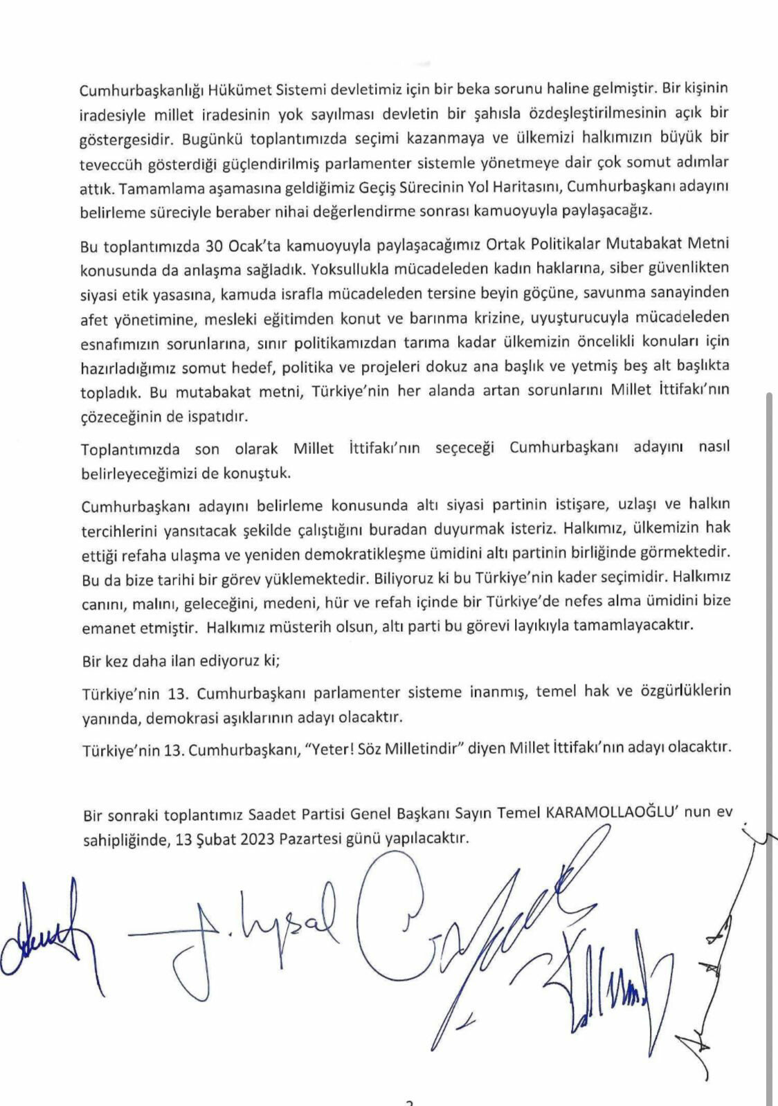 6’lı masadan Cumhurbaşkanı Erdoğan’ın adaylığı için Meclis şartı