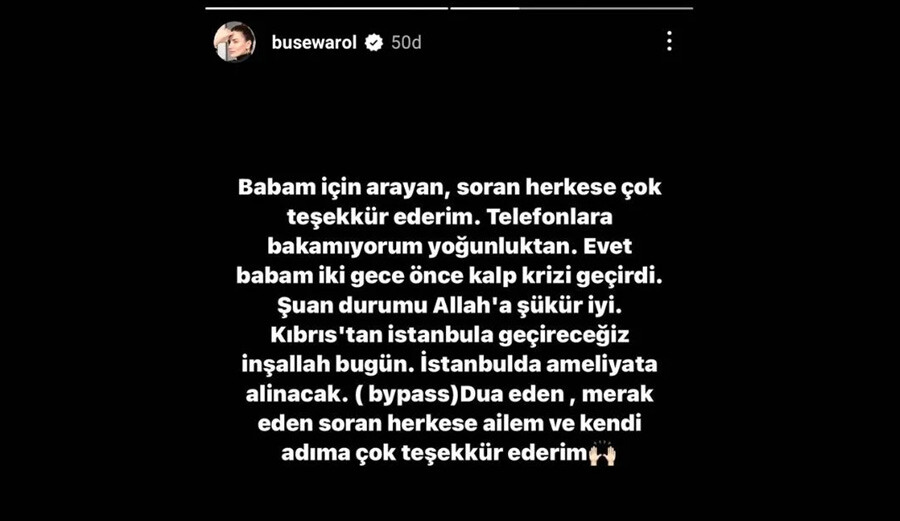 Buse Varol, kalp krizi geçiren babasının sağlık durumunu açıkladı