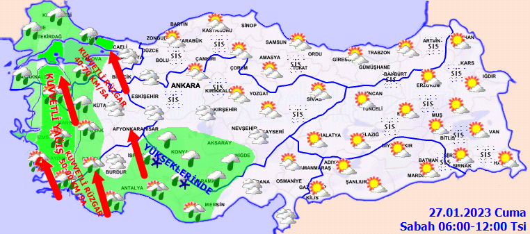 Meteoroloji’den 21 il için sarı ve turuncu kodlu uyarı: Çok kuvvetli ve şiddetli olacak! (27 Ocak 2023 hava durumu)