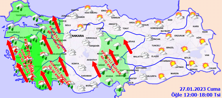 Meteoroloji’den 21 il için sarı ve turuncu kodlu uyarı: Çok kuvvetli ve şiddetli olacak! (27 Ocak 2023 hava durumu)