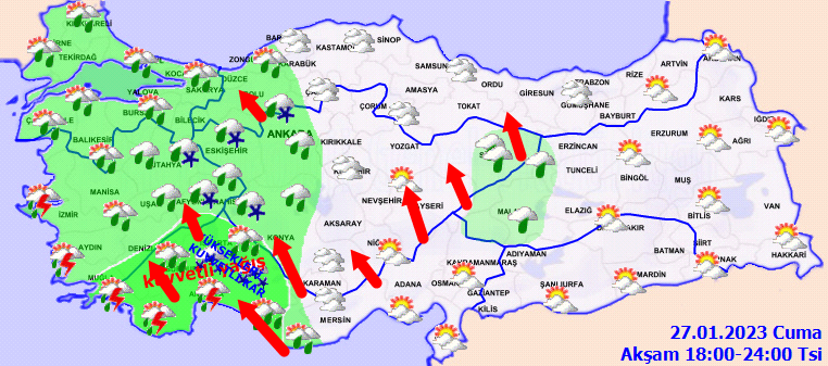 Meteoroloji’den 21 il için sarı ve turuncu kodlu uyarı: Çok kuvvetli ve şiddetli olacak! (27 Ocak 2023 hava durumu)