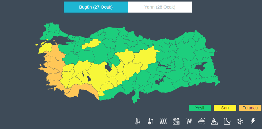 Meteoroloji’den 21 il için sarı ve turuncu kodlu uyarı: Çok kuvvetli ve şiddetli olacak! (27 Ocak 2023 hava durumu)