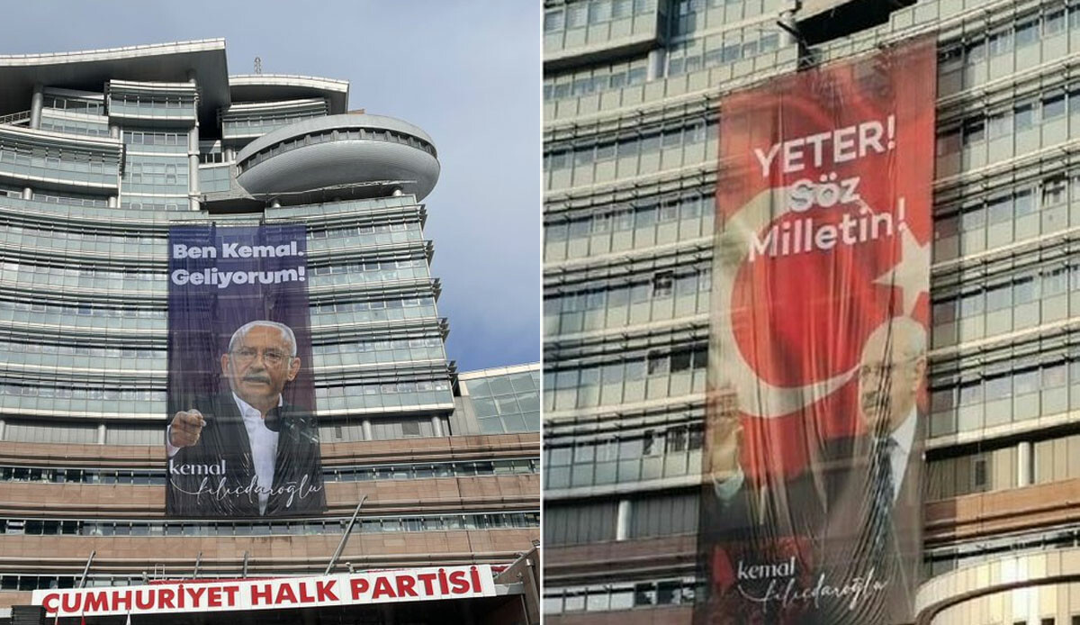 CHP Genel Merkezine yeni afiş: “Yeter! Söz Milletin” yazısı gitti