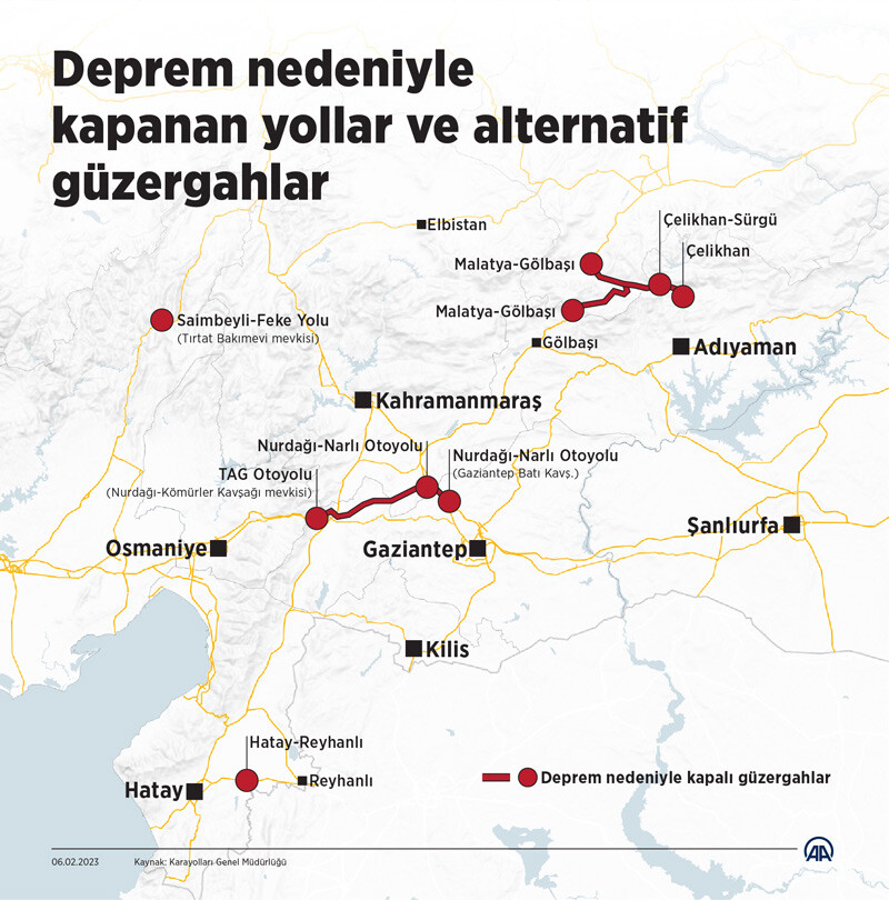DEPREM NEDENİYLE KAPANAN YOLLAR 6 ŞUBAT 2023: Deprem sonrası hangi yollar kapalı? Kahramanmaraş, Gaziantep, Adana kapalı yolların listesi ve Türkiye KGM haritası