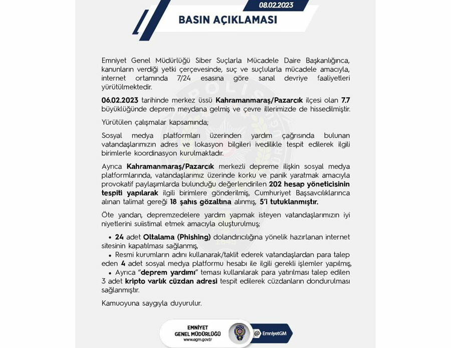 Emniyet: Provokatif paylaşımlara 18 gözaltı, 5 tutuklama Emniyet: Provokatif paylaşımlara 18 gözaltı, 5 tutuklama