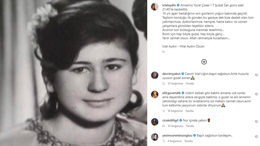 İclal Aydın’ın anne acısı… ‘Yerin cennet olsun’ İclal Aydın’ın anne acısı… ‘Yerin cennet olsun’