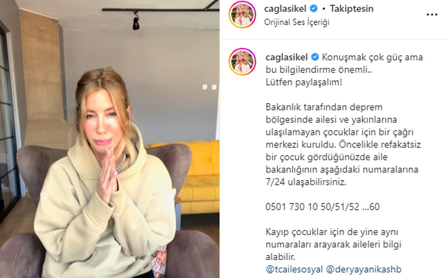 Çağla Şıkel’den depremde ailesine ulaşılamayan çocuklarla ilgili çağrı: Lütfen paylaşabildiğiniz kadar paylaşın Çağla Şıkel’den depremde ailesine ulaşılamayan çocuklarla ilgili çağrı: Lütfen paylaşabildiğiniz kadar paylaşın