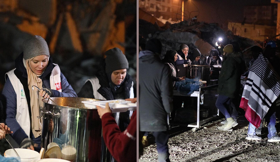Gamze Özçelik depremzedeler için seferber oldu, elleriyle yemek dağıttı… “Sen bu ülkenin kadın Haluk Levent’isin”