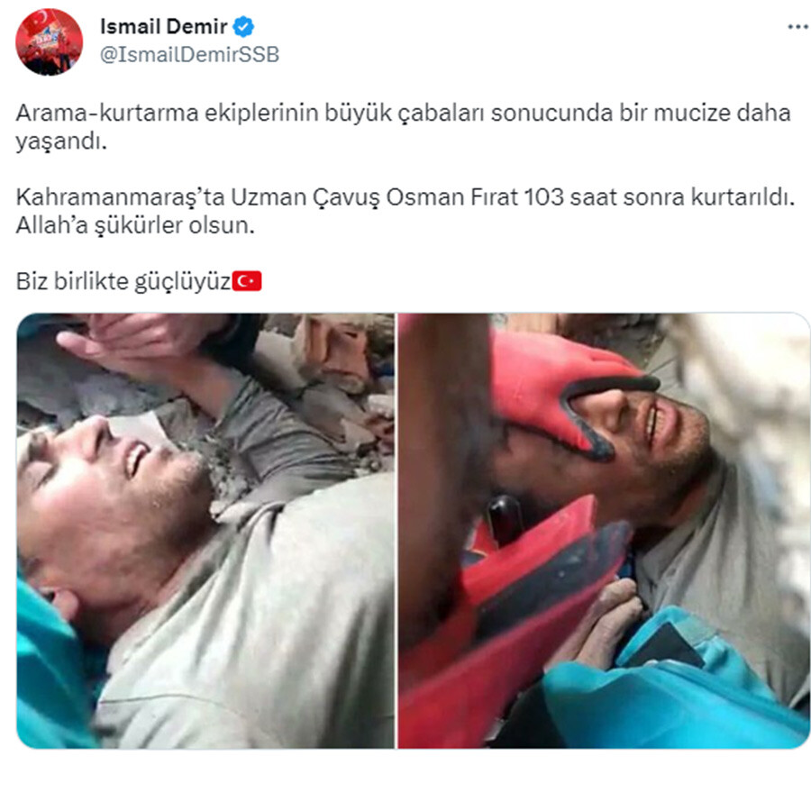 Uzman Çavuş Fırat 103 saat sonra kurtarıldı: Enkaz altından çıkarılırken Bakara Suresi'yle hayata tutundu