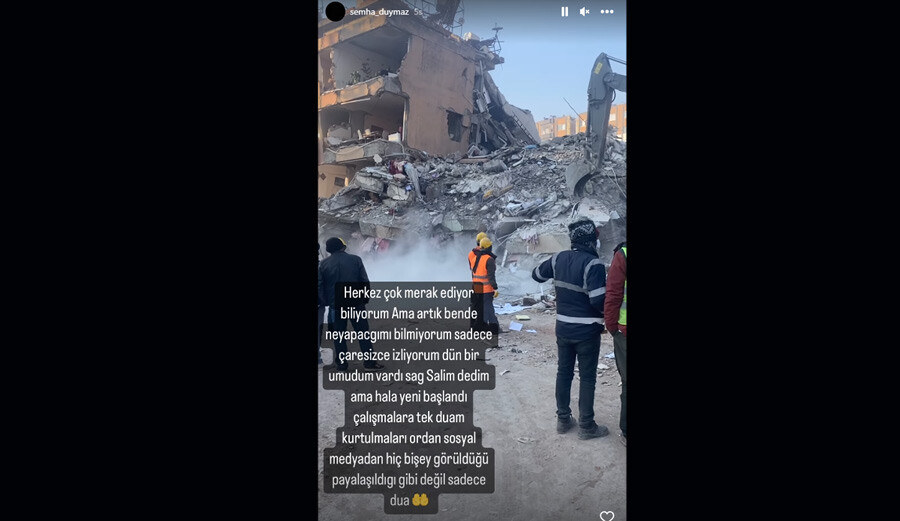 Ailesiyle birlikte enkaz altında kalan Taha Duymaz’ın ablasından yeni paylaşım: Sadece çaresizce izliyorum Ailesiyle birlikte enkaz altında kalan Taha Duymaz’ın ablasından yeni paylaşım: Sadece çaresizce izliyorum