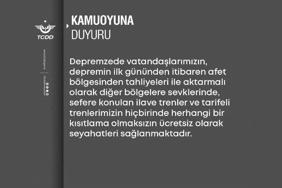 TCDD'den depremzedelere destek: Tahliyeleri ücretsiz yapacak TCDD'den depremzedelere destek: Tahliyeleri ücretsiz yapacak