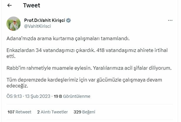 Adana'da arama kurtarma çalışmaları tamamlandı