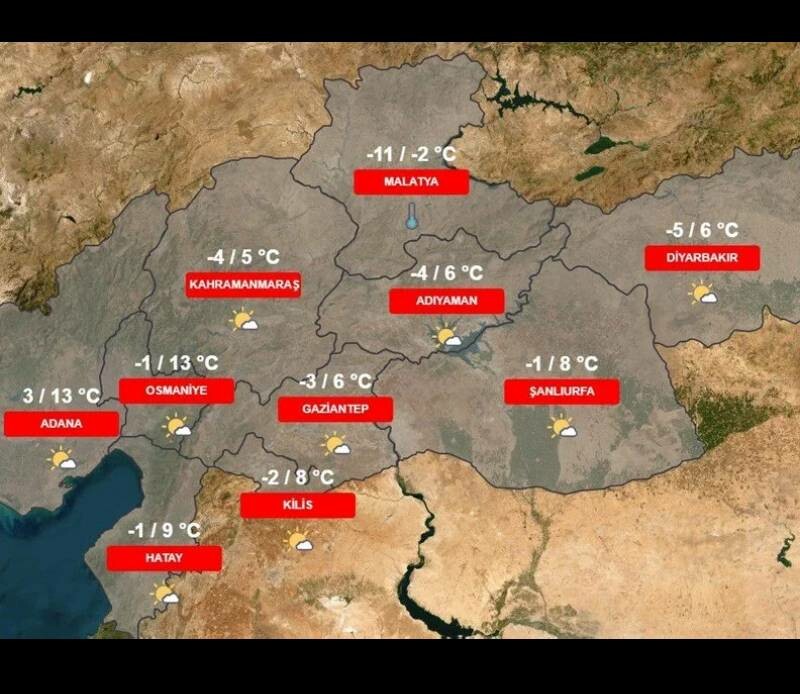 Deprem bölgelerinde hava durumu nasıl? İşte 14-17 Şubat Kahramanmaraş, Hatay, Malatya, Kilis, Diyarbakır, Adana, Osmaniye, Gaziantep, Şanlıurfa, Adıyaman hava durumu raporu Deprem bölgelerinde hava durumu nasıl? İşte 14-17 Şubat Kahramanmaraş, Hatay, Malatya, Kilis, Diyarbakır, Adana, Osmaniye, Gaziantep, Şanlıurfa, Adıyaman hava durumu raporu