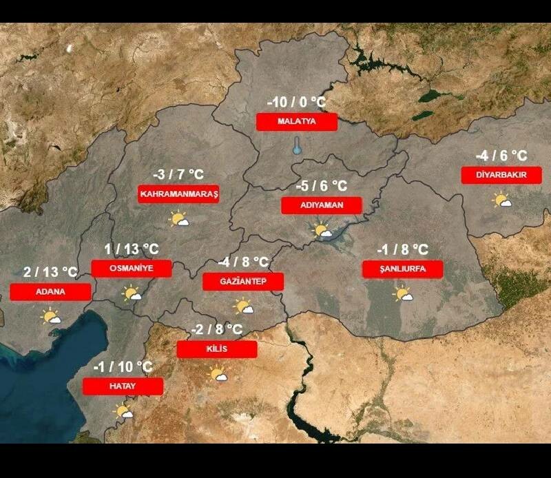 Deprem bölgelerinde hava durumu nasıl? İşte 14-17 Şubat Kahramanmaraş, Hatay, Malatya, Kilis, Diyarbakır, Adana, Osmaniye, Gaziantep, Şanlıurfa, Adıyaman hava durumu raporu Deprem bölgelerinde hava durumu nasıl? İşte 14-17 Şubat Kahramanmaraş, Hatay, Malatya, Kilis, Diyarbakır, Adana, Osmaniye, Gaziantep, Şanlıurfa, Adıyaman hava durumu raporu