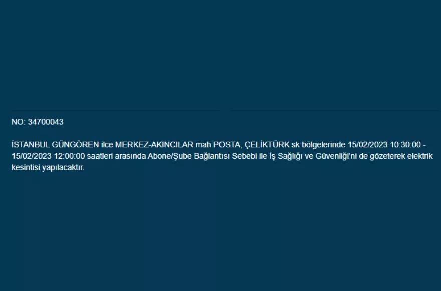 İstanbul geneli elektrik kesintisi! İstanbul elektrikler ne zaman gelir? BEDAŞ ilçe ilçe açıkladı 15 ŞUBAT ÇARŞAMBA 2023