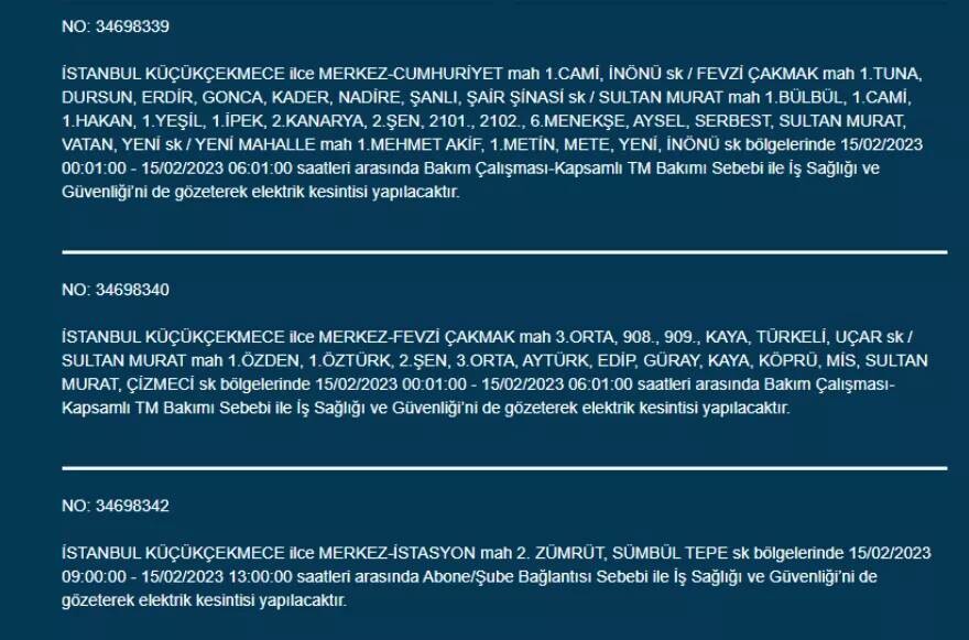 İstanbul geneli elektrik kesintisi! İstanbul elektrikler ne zaman gelir? BEDAŞ ilçe ilçe açıkladı 15 ŞUBAT ÇARŞAMBA 2023