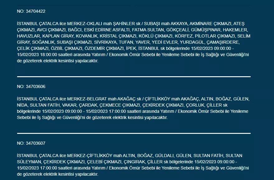 İstanbul geneli elektrik kesintisi! İstanbul elektrikler ne zaman gelir? BEDAŞ ilçe ilçe açıkladı 15 ŞUBAT ÇARŞAMBA 2023