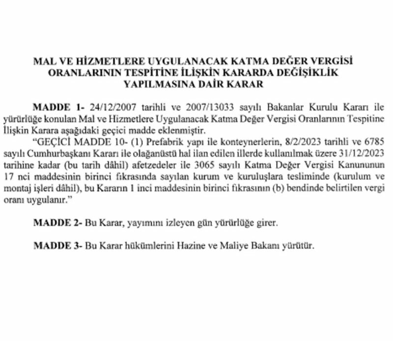 Prefabrik yapılarda KDV yüzde 1'e düştü! Resmi Gazete'de yayımlandı Prefabrik yapılarda KDV yüzde 1'e düştü! Resmi Gazete'de yayımlandı