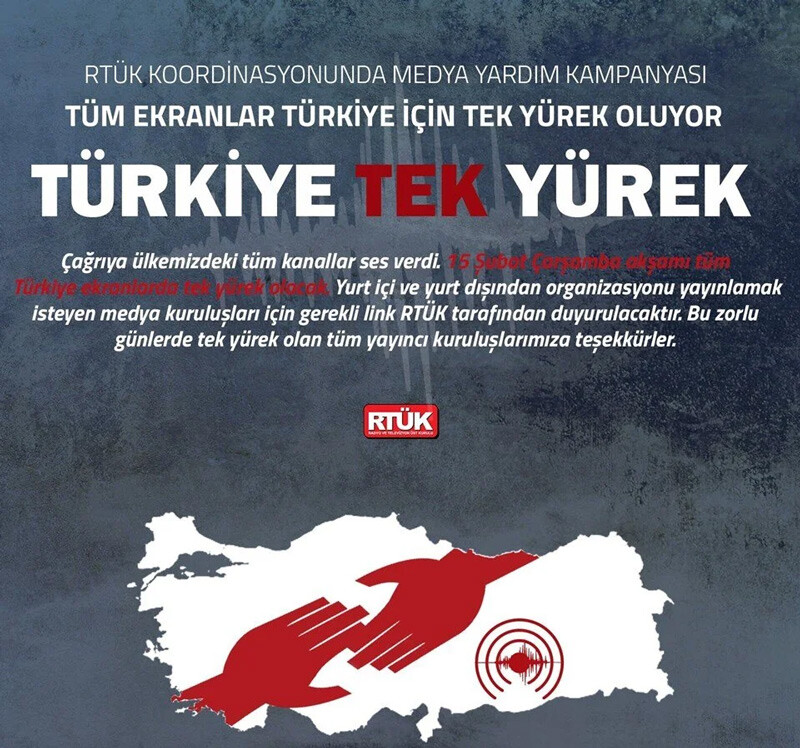 'Türkiye Tek Yürek' yardım kampanyası: Depremzedelere destek için ortak yayın yapılacak