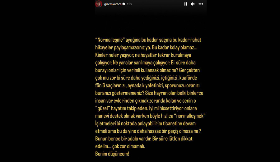 Gizem Karaca’dan sert tepki: Normalleşme bu kadar kolay olamaz