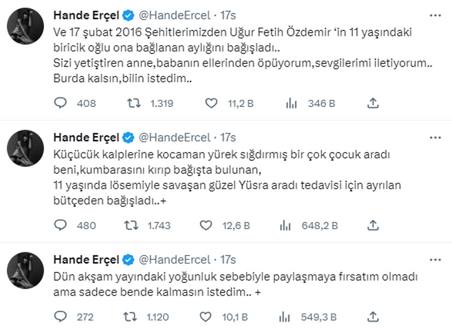 Türkiye Tek Yürek gecesinde bağış toplayan Hande Erçel’in paylaşımları herkesi duygulandırdı