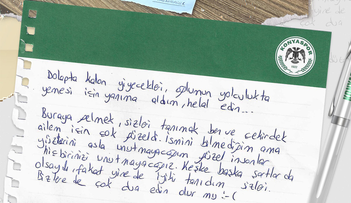 Konyaspor tarafından stadyumda ağırlanan depremzede aileden duygulandıran not Konyaspor tarafından stadyumda ağırlanan depremzede aileden duygulandıran not