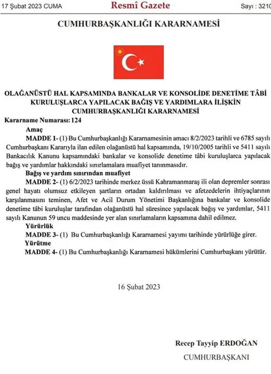 Resmi Gazete'de yayımlandı: Bankaların bağış ve yardım sınırlaması kalktı Resmi Gazete'de yayımlandı: Bankaların bağış ve yardım sınırlaması kalktı