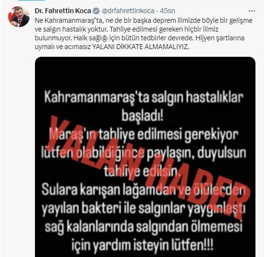 Bakan Koca 'asılsız paylaşım' sonrası net konuştu: Acımasız yalanı dikkate almayın