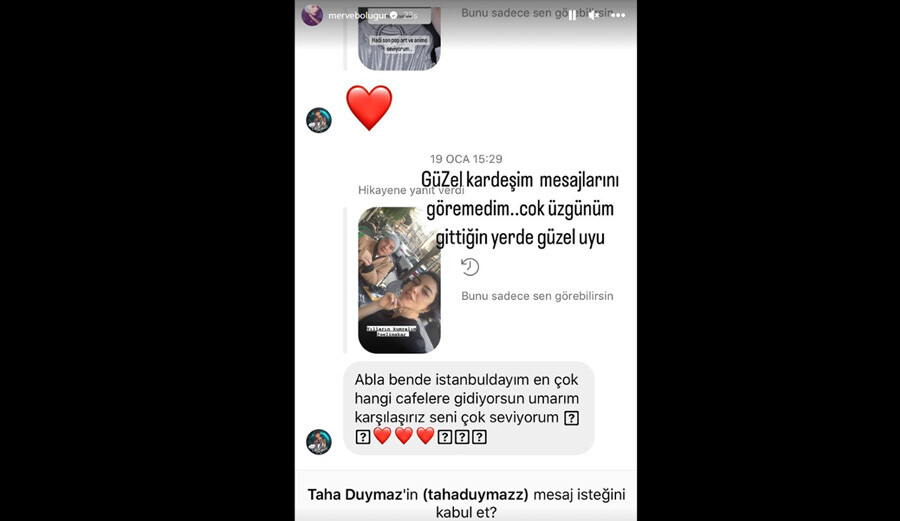 Taha Duymaz’ın mesajlarını görmeyen Merve Boluğur pişmanlığını dile getirdi: Çok üzgünüm