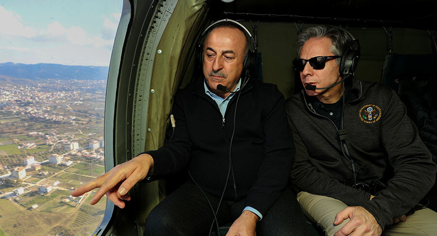 Çavuşoğlu ve Blinken deprem bölgelerinde inceleme bulunmak üzere Hatay'a gitti