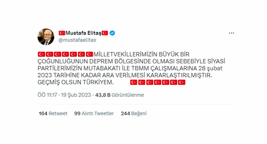 TBMM çalışmalarına verilen ara 28 Şubat'a kadar uzatıldı TBMM çalışmalarına verilen ara 28 Şubat'a kadar uzatıldı