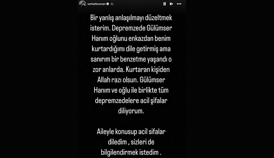 Oyuncu Serhat Teoman sosyal medyadan paylaştı: Oğlunu enkazdan kurtaran ben değilim Oyuncu Serhat Teoman sosyal medyadan paylaştı: Oğlunu enkazdan kurtaran ben değilim