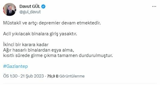 Gaziantep'te ağır hasarlı binalardan eşya alımı durduruldu