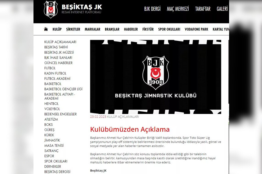Beşiktaş, 'Ahmet Nur Çebi play-off sistemi önerdi' iddiasını yalanladı Beşiktaş, 'Ahmet Nur Çebi play-off sistemi önerdi' iddiasını yalanladı