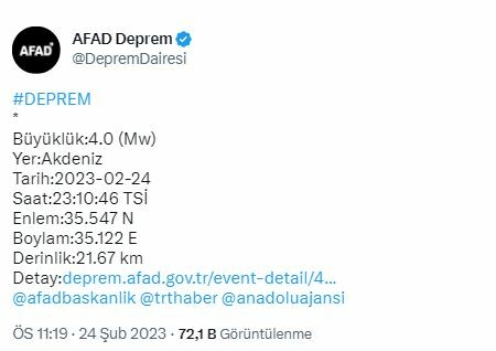 Son dakika: Akdeniz'de korkutan deprem -Son depremler