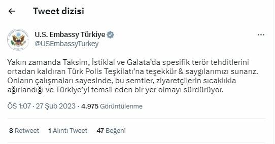 ABD Büyükelçiliğinden Türk Polis Teşkilatı’na 'terörle mücadele' teşekkürü