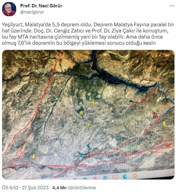 Malatya'daki deprem sonrası yeni fay uyarısı: Naci Görür'den dikkat çeken açıklama