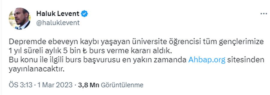 Haluk Levent açıkladı: Depremde ailesini kaybeden üniversite öğrencilerine burs vereceğiz